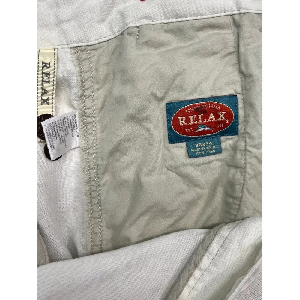 Tommy Bahama 36x34 Cream 100% Linen Relax Dress Casual Pants Trousers Flat Front
